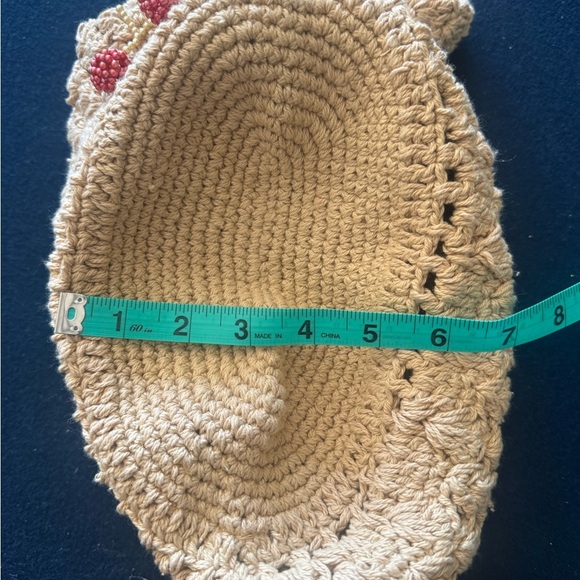 Handcrafted Beige Crochet Bag w/ beaded fruits! Each is unique, neutral coloring - Picture 7 of 13